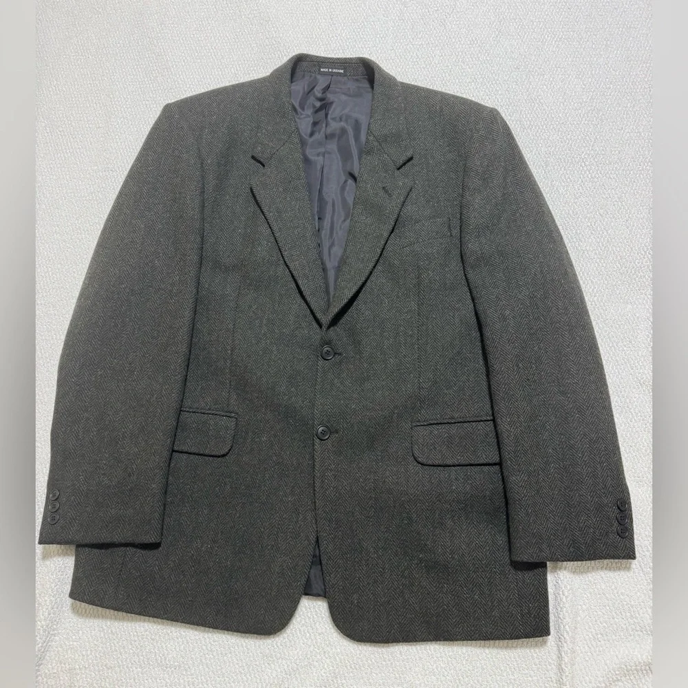 Oleg Cassini Men’s 42R Dark Green Herringbone Sport Coat Wool Tweed Blazer